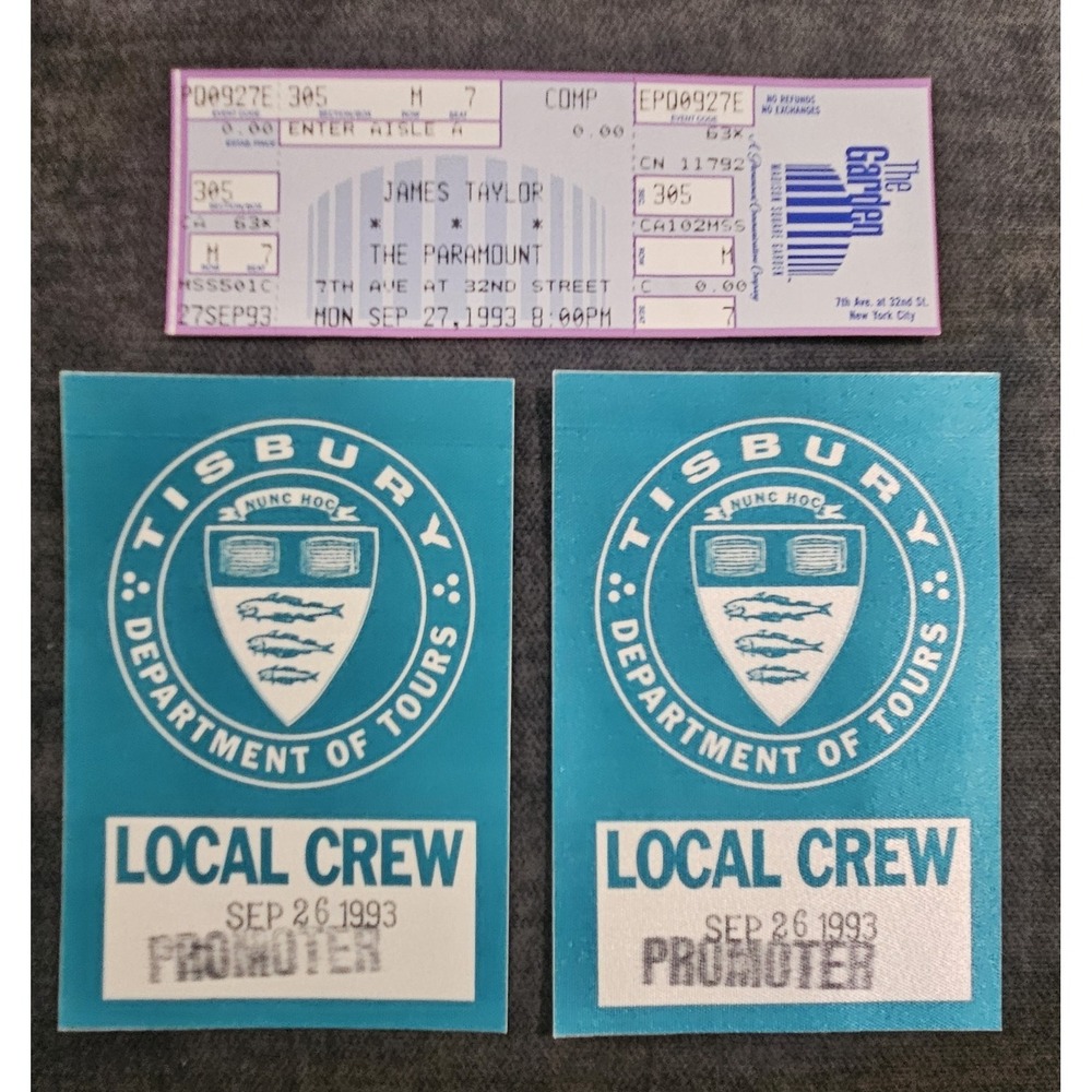 James Taylor Concert Ticket Unused Madison Square Garden 1993 + Backstage Passes
